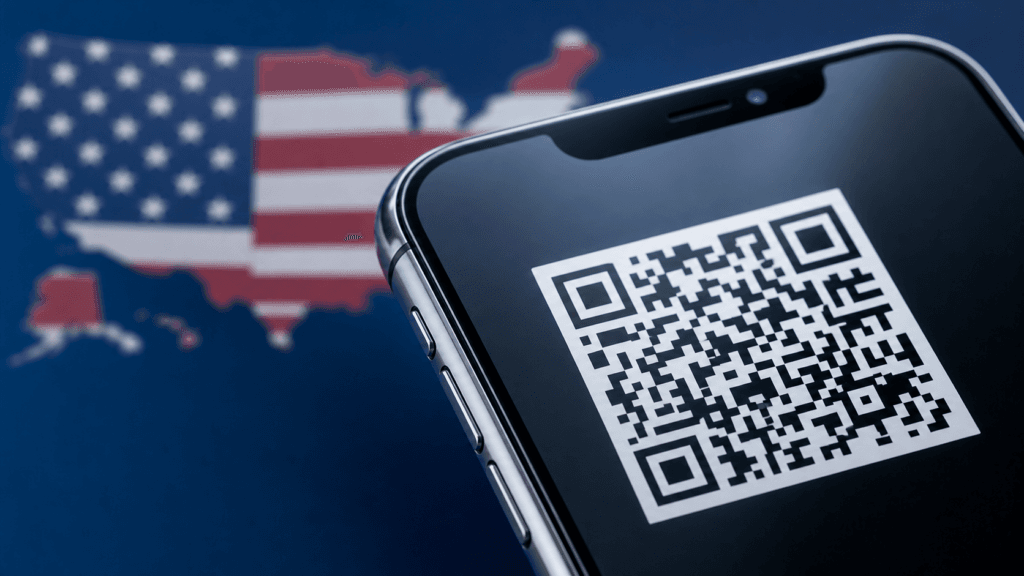 Smartphone mit US‑SIM-Karte und eSIM-QR‑Code als Symbol für lokale Datentarife in den USA