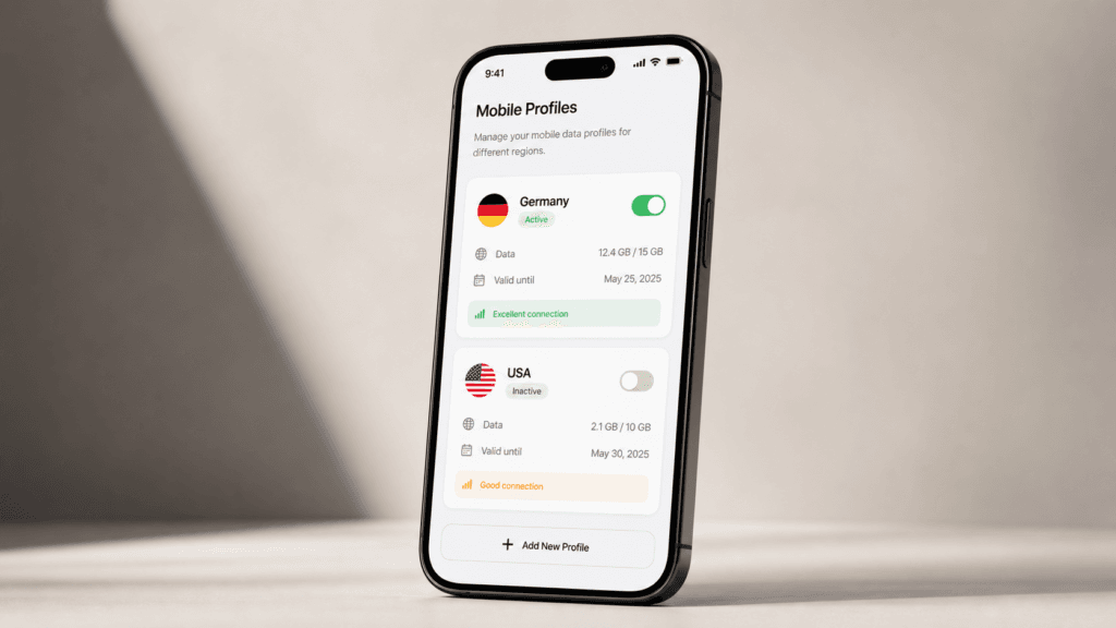 Beispielansicht eines Smartphones mit Dual-SIM-Konfiguration für Deutschland und USA