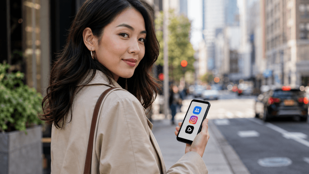 Social-Media-Apps auf einem Smartphone während einer Reise in den USA