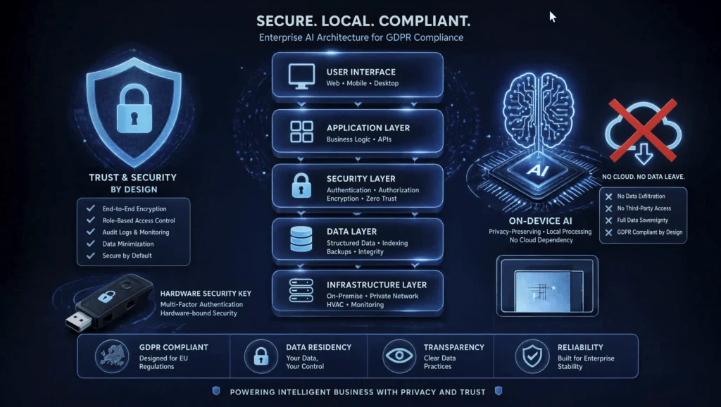  professionelle Grafik zum Thema „Business Framework und IT-Architektur", die zu meinen Inhalten (Audit, Zero-Trust Security, lokale KI) passt
